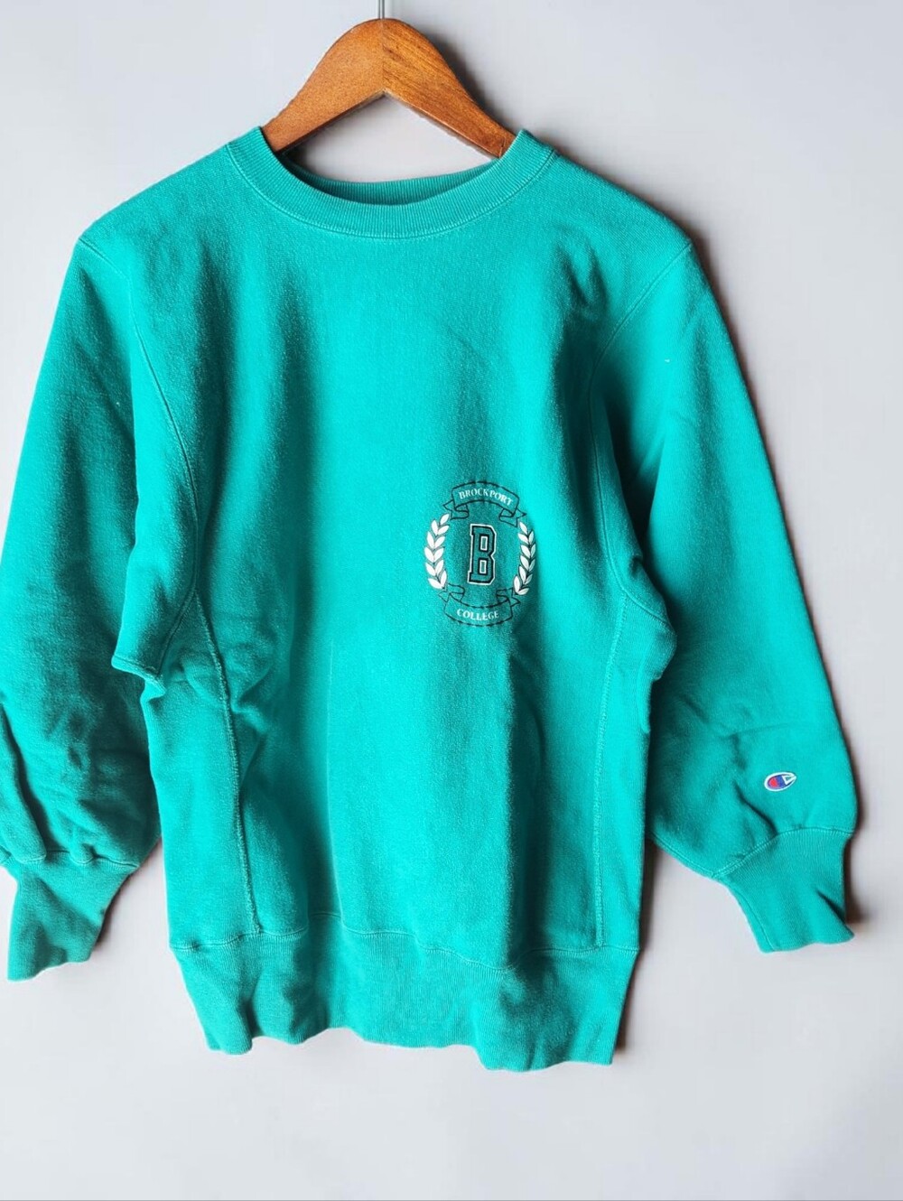 Vintage 90s Champion Reverse Weave Brockport College Sweatshirt Teal Blue Green